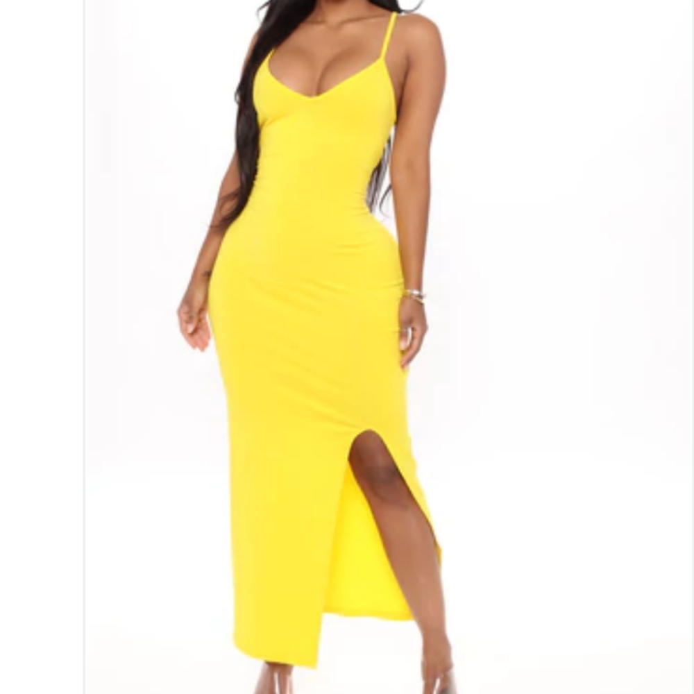 Sunshine Yellow Dress with Leg Slit